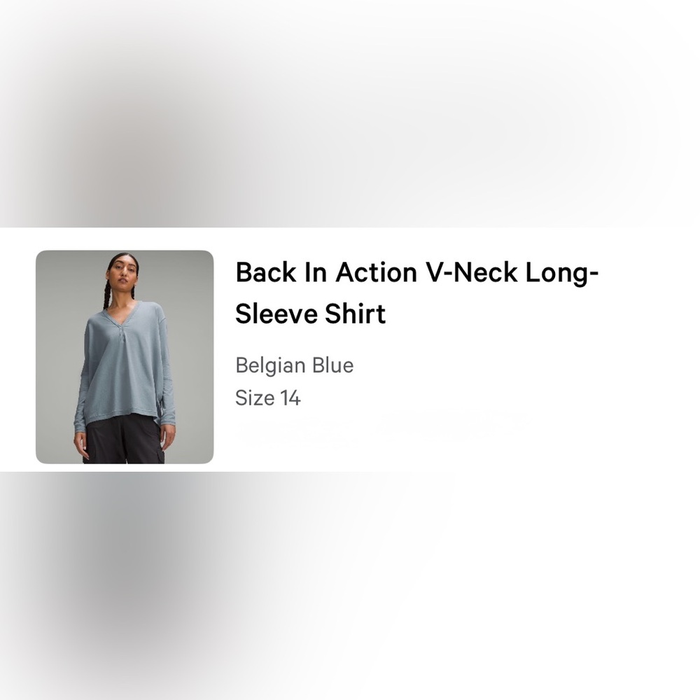 Lululemon Belgian Blue Back In Action V-Neck long Sleeve Shirt
